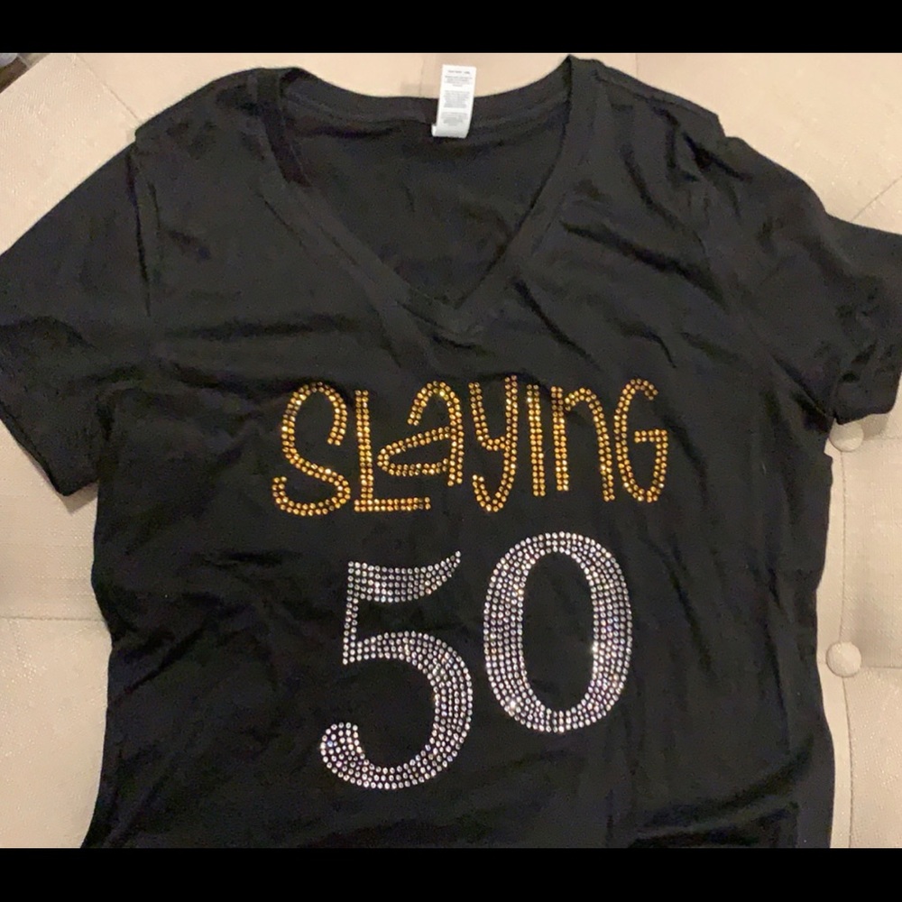 Slaying 50 T-shirt with rhinestones